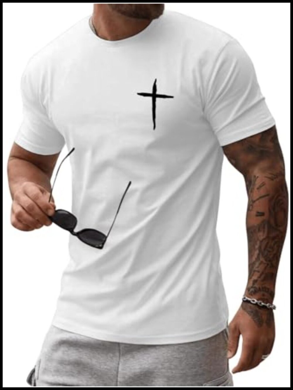 Mens Short Sleeve Cotton Crew Neck Jesus Cross Christian Faith T-Shirt